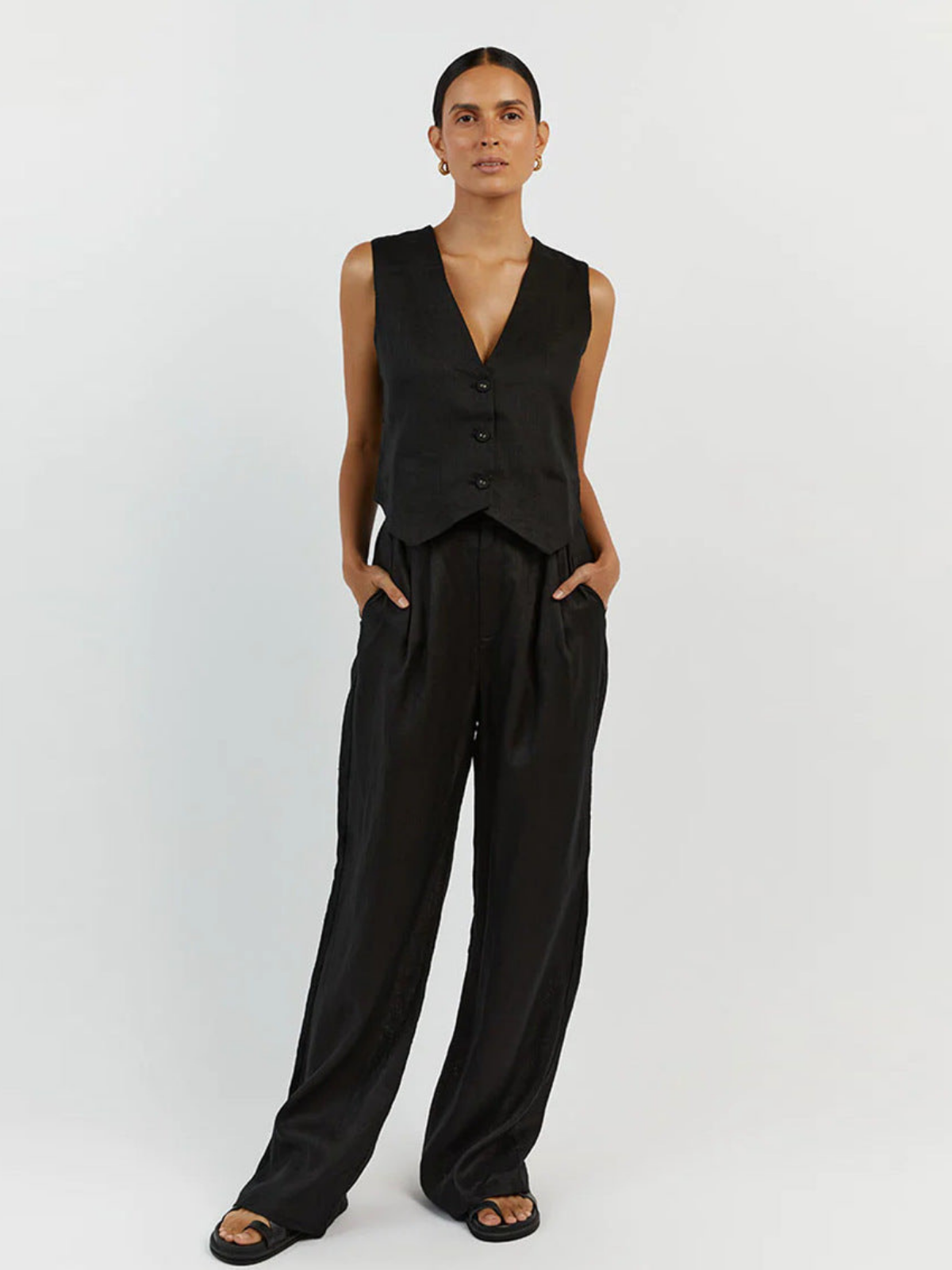 Linèa™ | Ensemble Décontracté en Lin avec Gilet et Pantalons