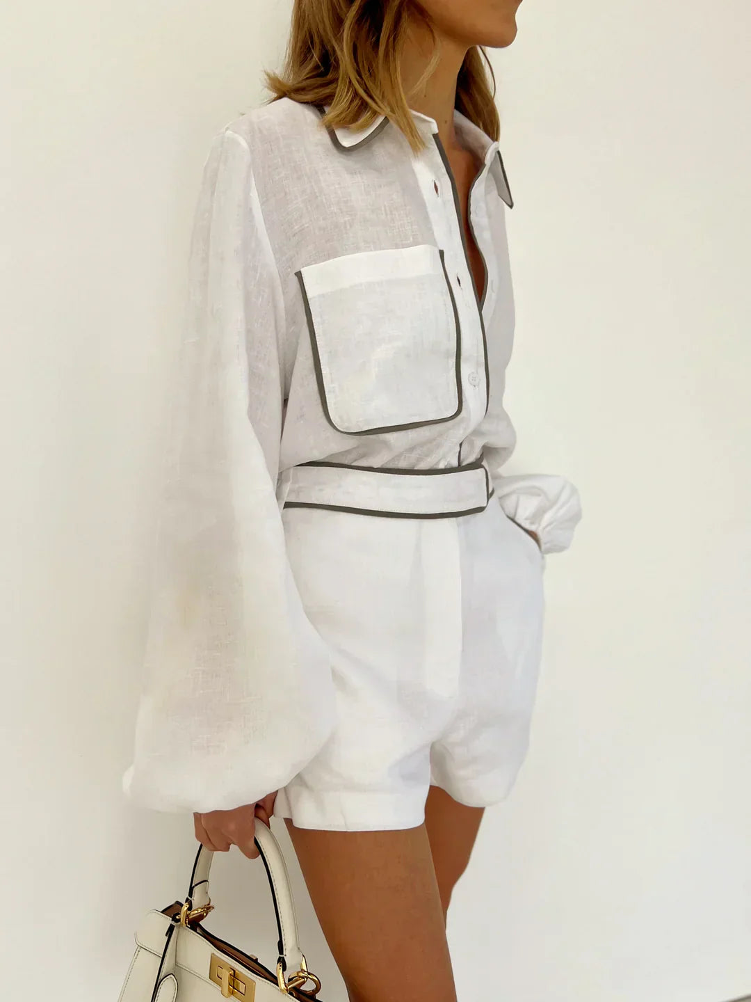 Linèa™ | Ensemble de Shorts Deux Pièces en Coton et Lin avec Détails Contrastés