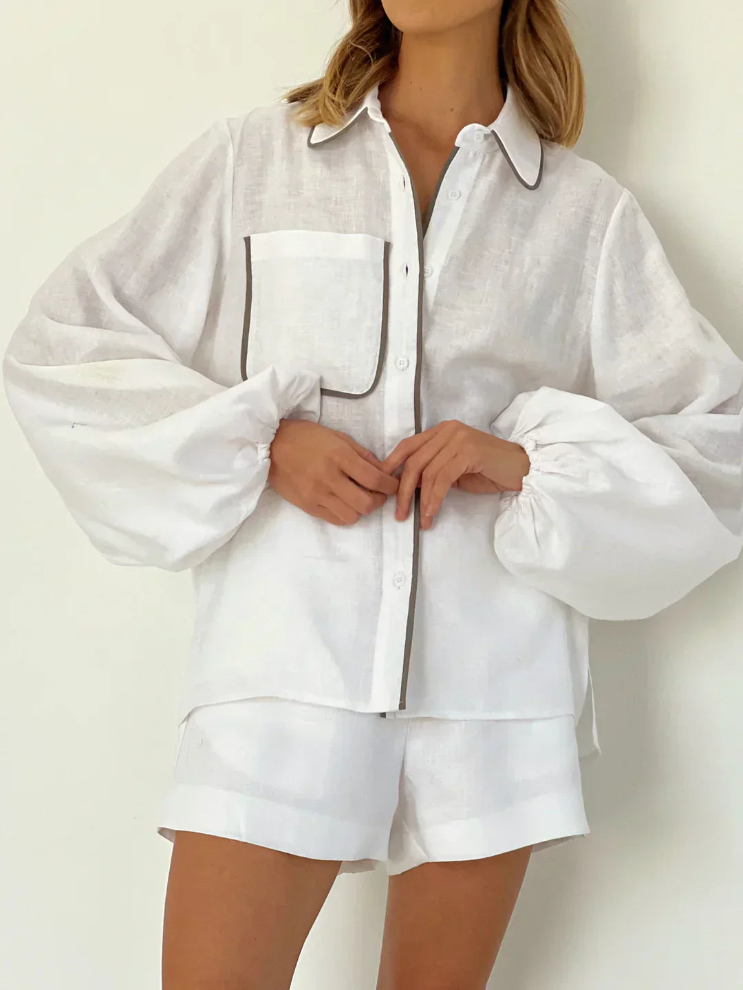 Linèa™ | Ensemble de Shorts Deux Pièces en Coton et Lin avec Détails Contrastés