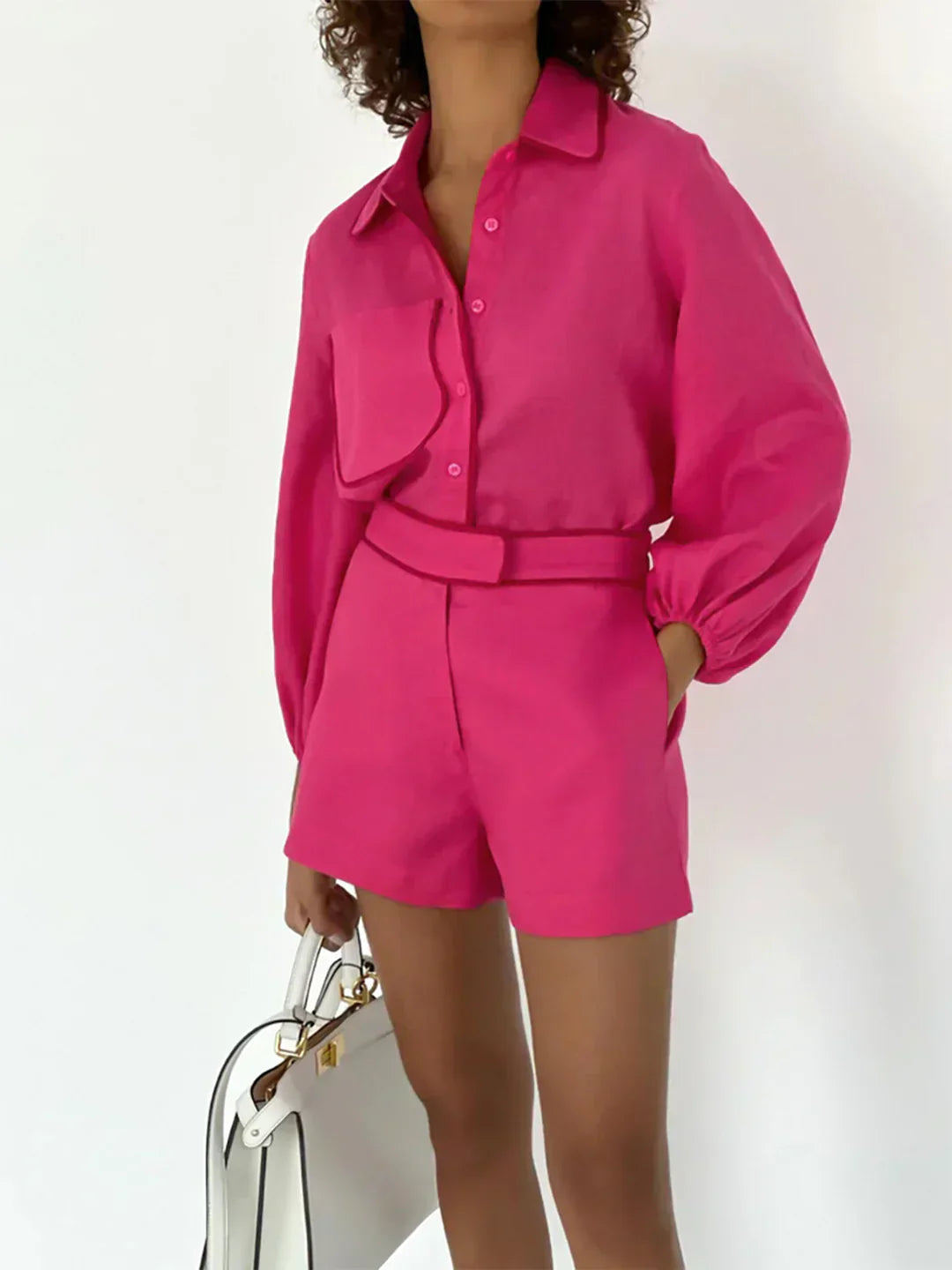 Linèa™ | Ensemble de Shorts Deux Pièces en Coton et Lin avec Détails Contrastés