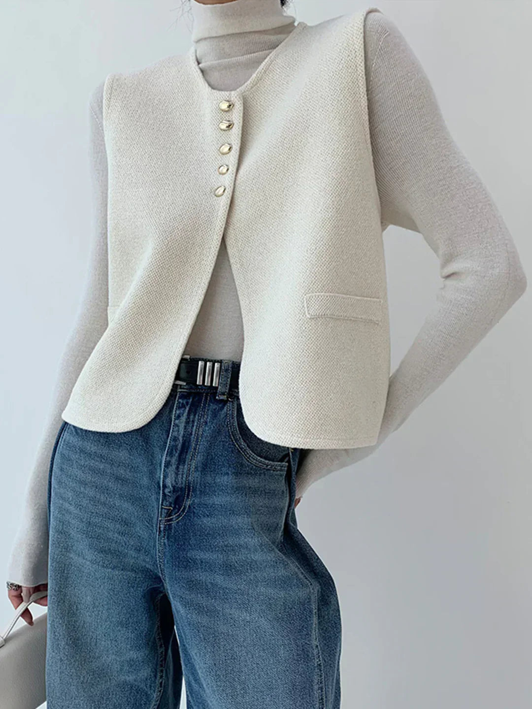 Linèa™ | Gilet en Maille à Fentes Style Vieille Argent