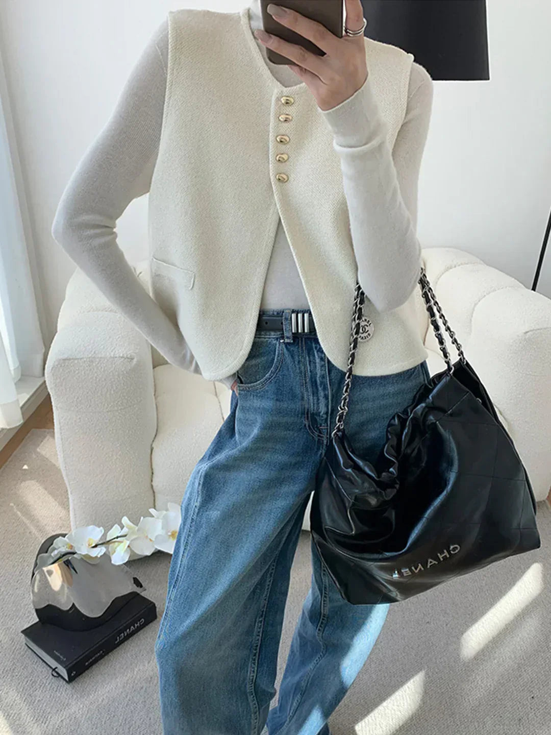 Linèa™ | Gilet en Maille à Fentes Style Vieille Argent