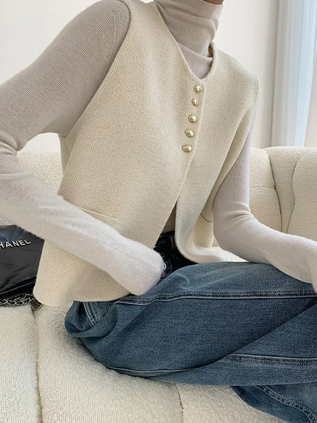 Linèa™ | Gilet en Maille à Fentes Style Vieille Argent