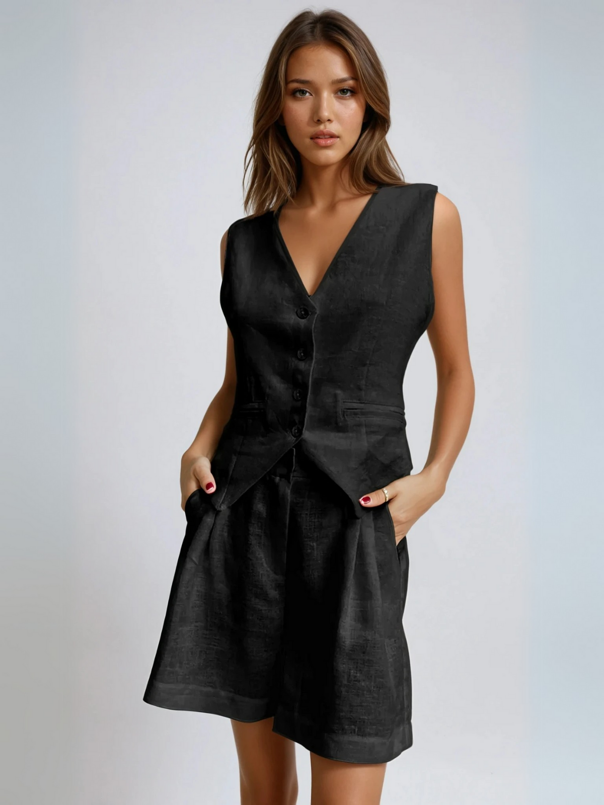 Linèa™ | Ensemble assorti de gilet et de shorts toujours décontracté