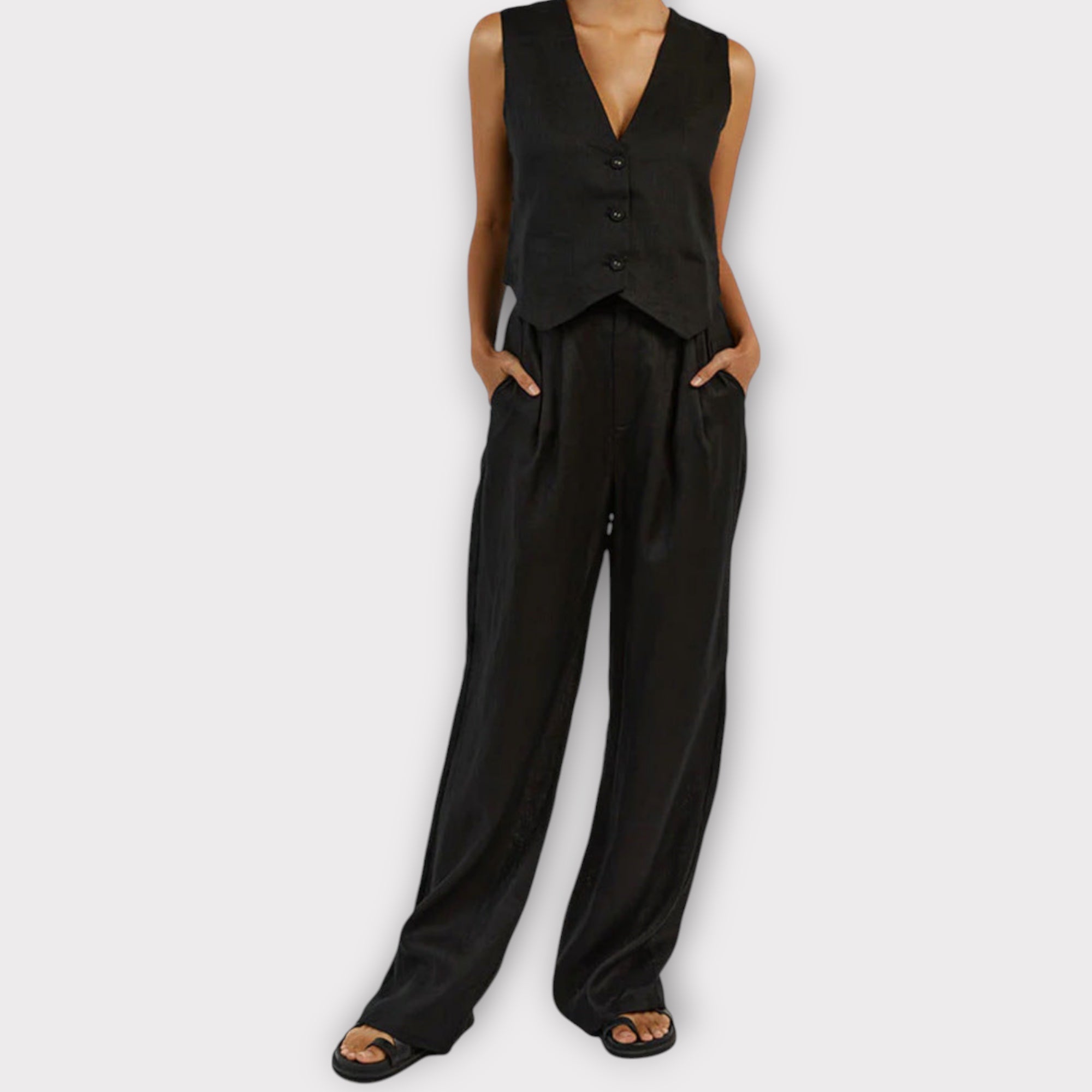 Linèa™ | Ensemble Décontracté en Lin avec Gilet et Pantalons