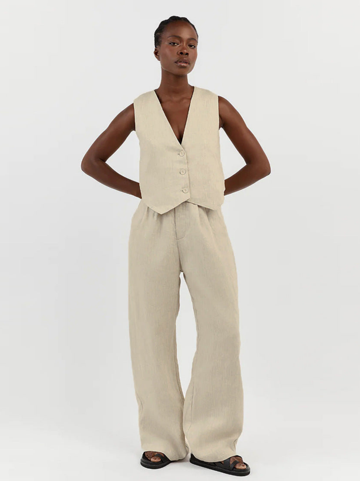Linèa™ | Ensemble Décontracté en Lin avec Gilet et Pantalons