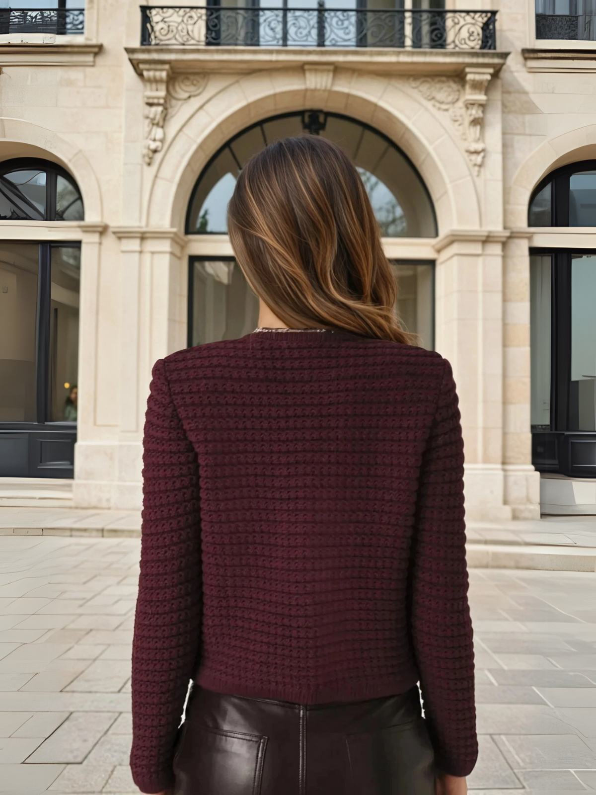 Linèa™ | Cardigan Tricoté Bordeaux à Manches Longues