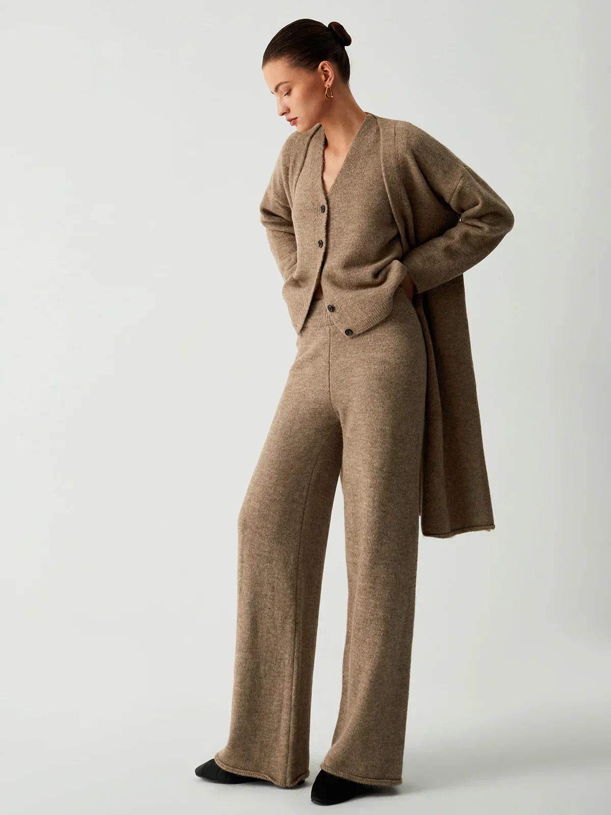 Linèa™ | Ensemble de Pantalon en Trois Pièces avec Cardigan Long de Loisirs
