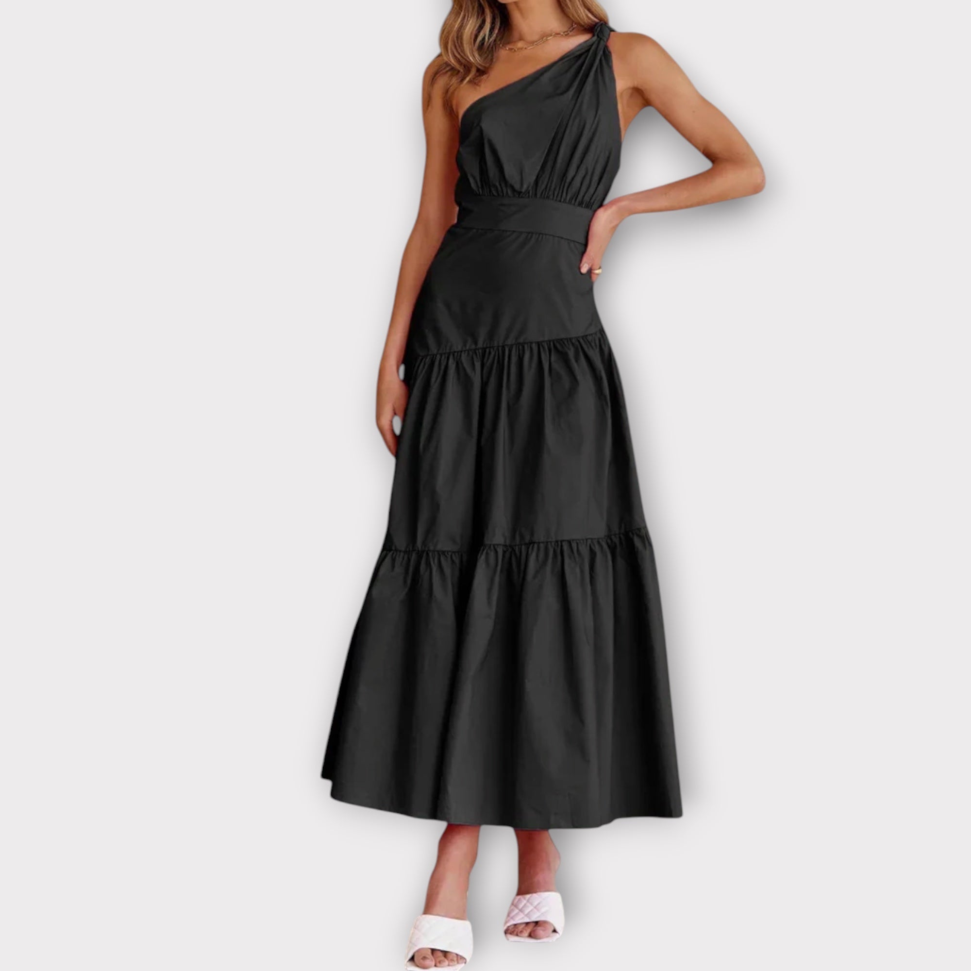Linèa™ | Robe Midi Nouée à Épaule Asymétrique