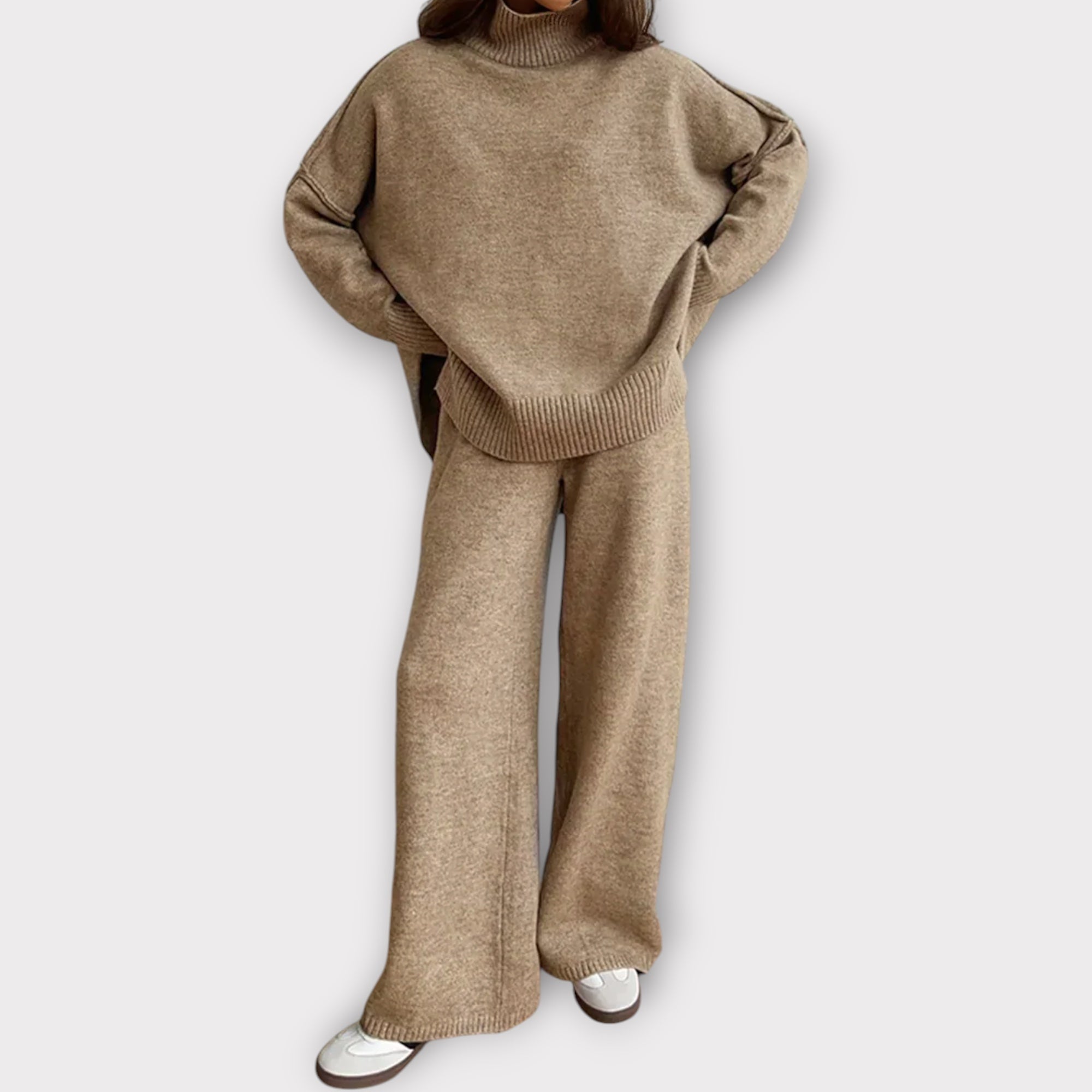 Linèa™ | Ensemble en maille à col roulé simple et pantalon