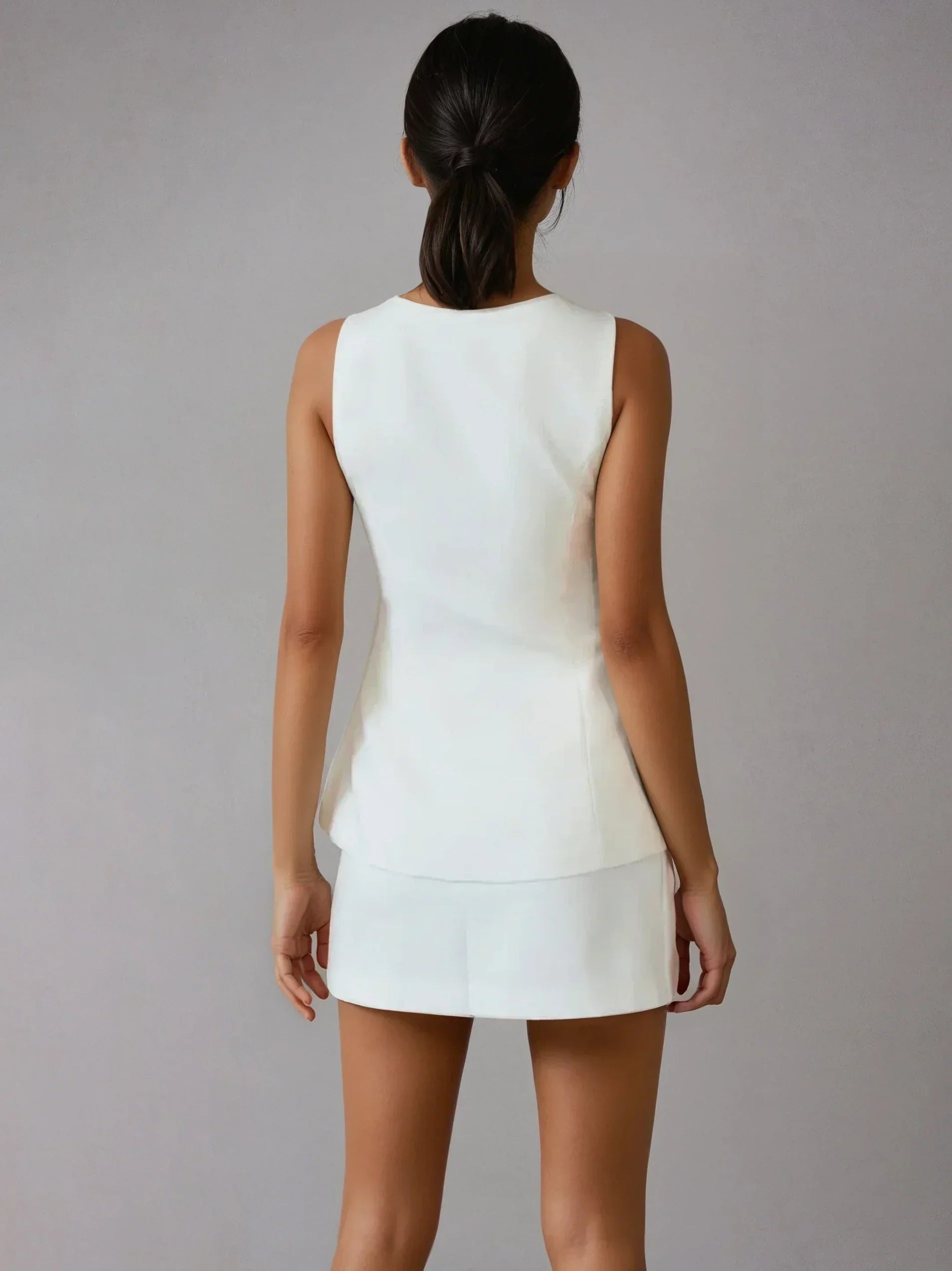 Linèa™ | Ensemble Jupe Sans Manches à Col Carré Élégant