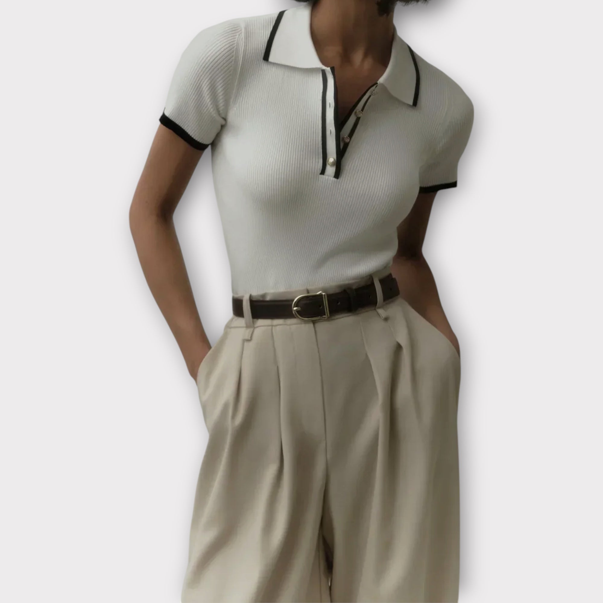 Linèa™ | Haut en tricot avec boutons métalliques et bord contrasté